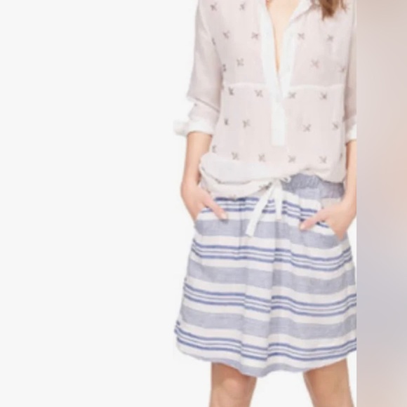 J.Crew Blue And White Stripped Linen Skirt Nautical look size O - Picture 2 of 11